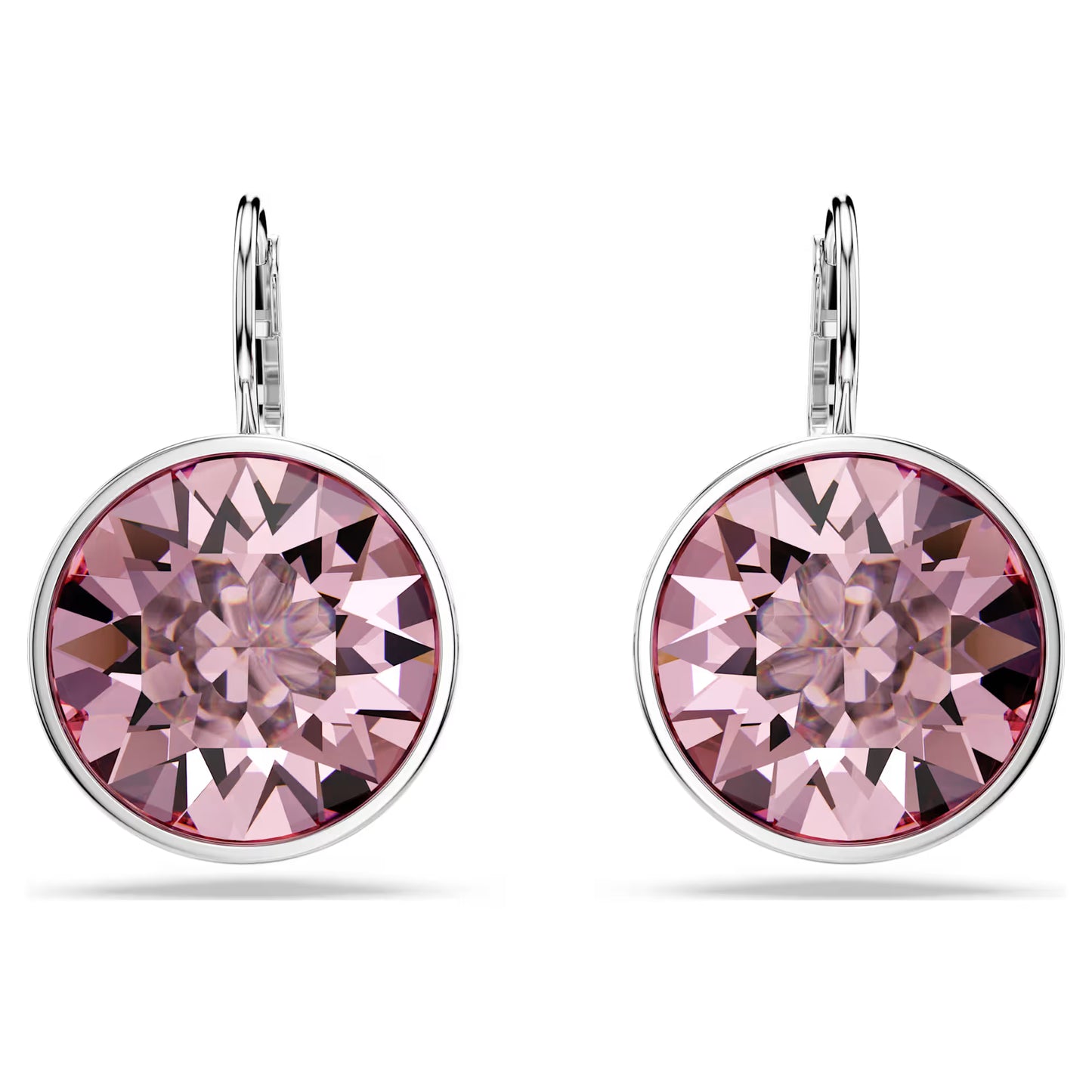 Bella drop earrings, Round cut, Pink, Rhodium