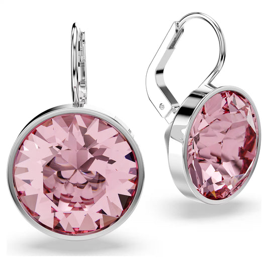 Bella drop earrings, Round cut, Pink, Rhodium