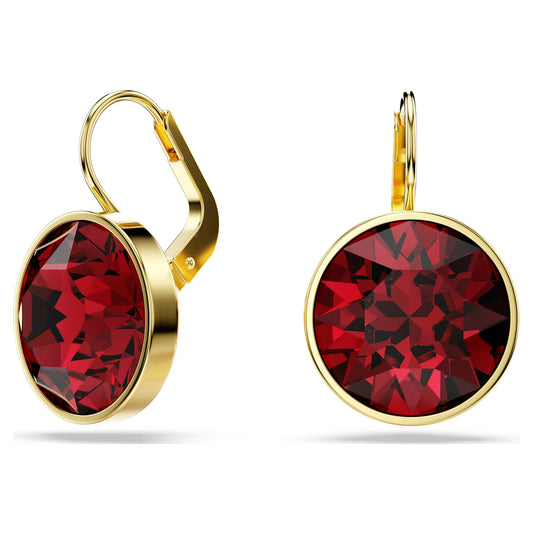 Bella drop earrings, Round cut, Red, Gold-tone