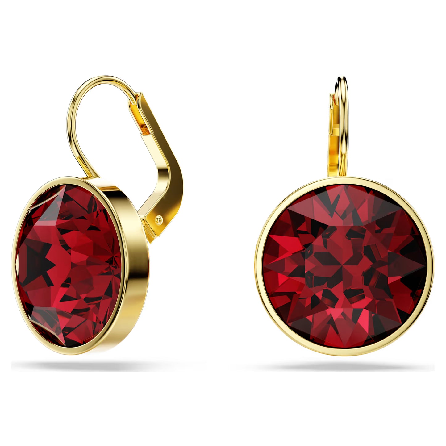 Bella drop earrings, Round cut, Red, Gold-tone