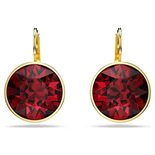 Bella drop earrings, Round cut, Red, Gold-tone