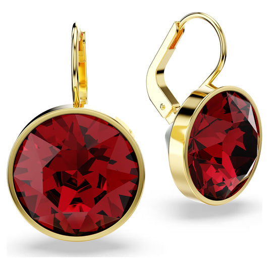 Bella drop earrings, Round cut, Red, Gold-tone
