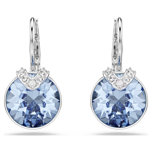 Bella V drop earrings, Round cut, Blue, Rhodium plated