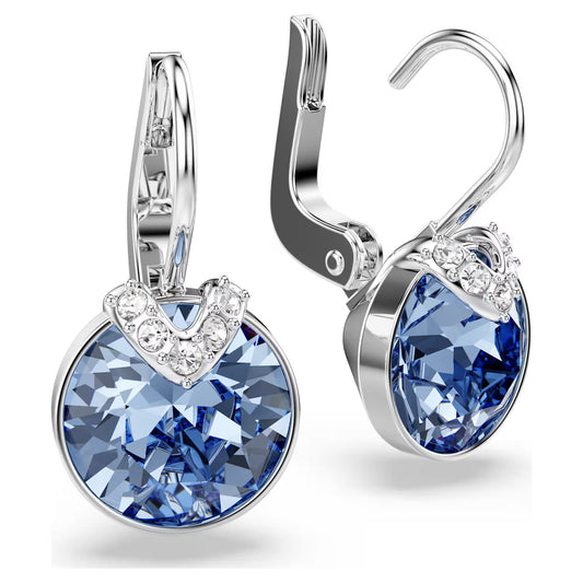 Bella V drop earrings, Round cut, Blue, Rhodium plated