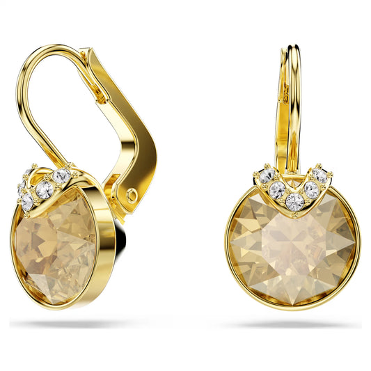 Bella V drop earrings, Round cut, Gold tone