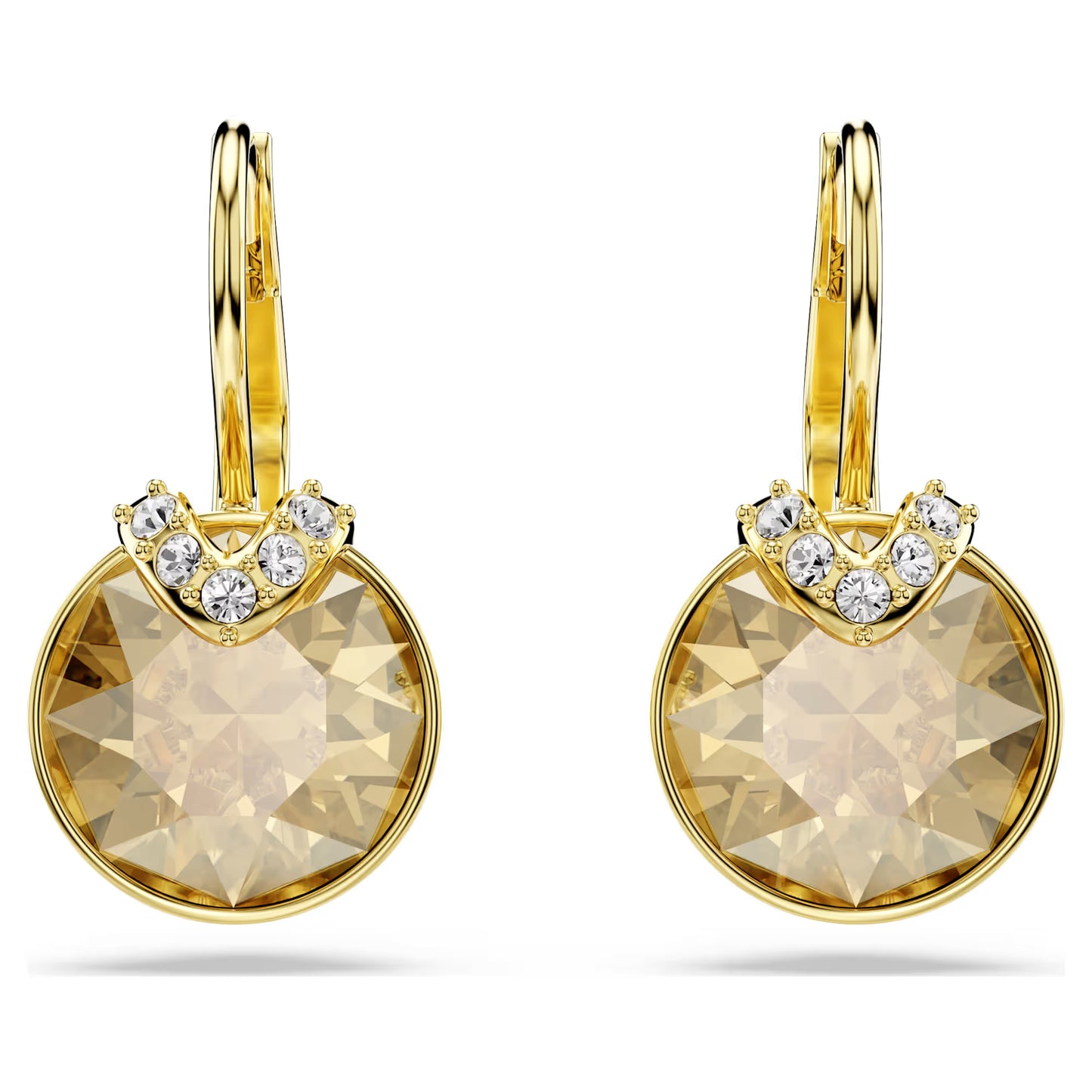 Bella V drop earrings, Round cut, Gold tone