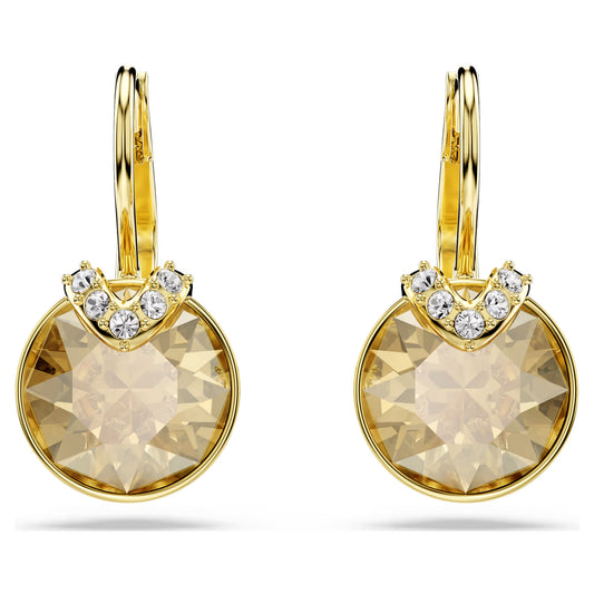 Bella V drop earrings, Round cut, Gold tone