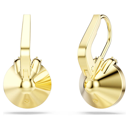 Bella V drop earrings, Round cut, Green, Gold-tone plated