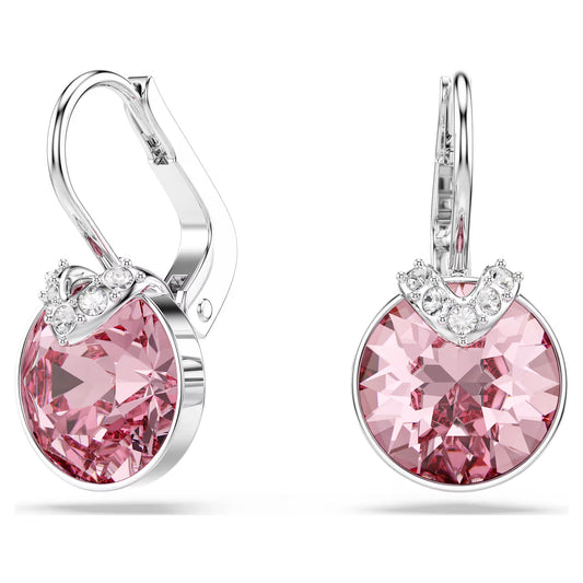 Bella V drop earrings, Round cut, Pink, Rhodium plated