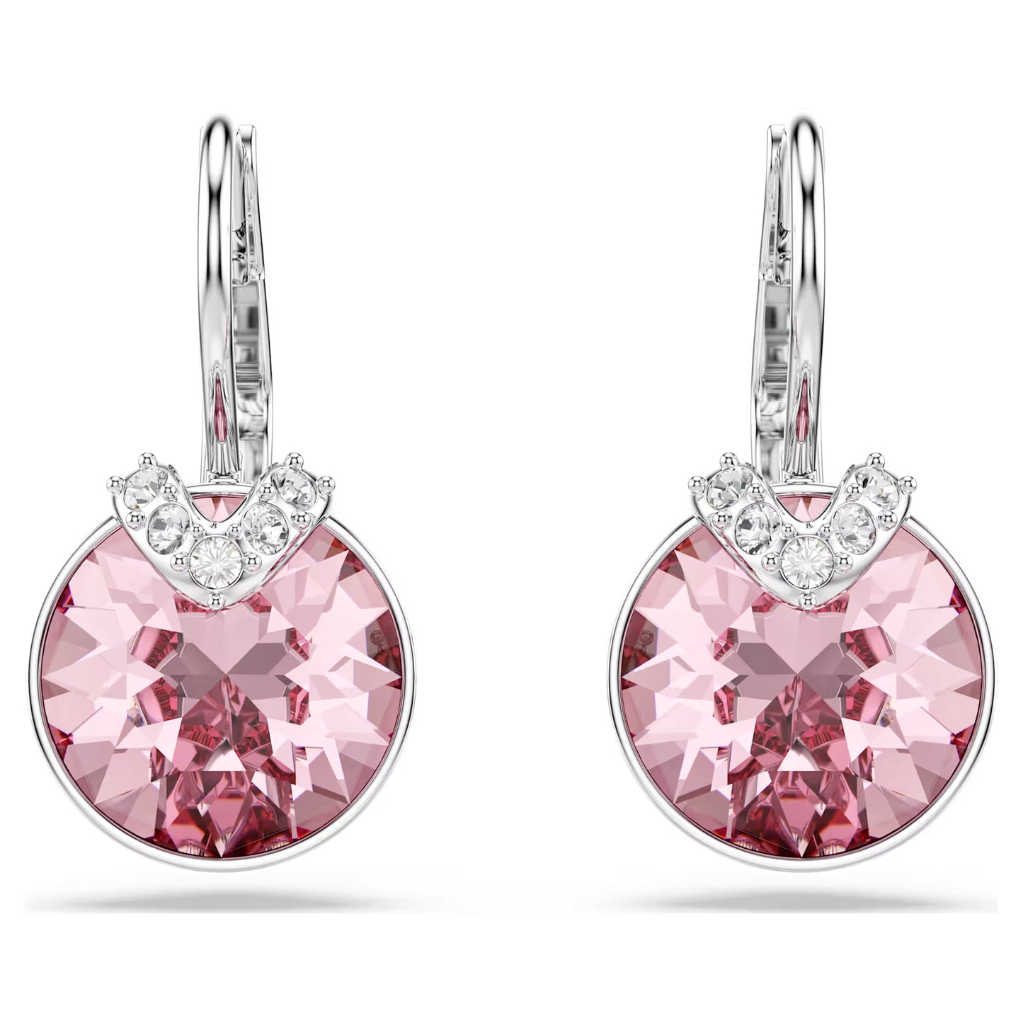 Bella V drop earrings, Round cut, Pink, Rhodium plated