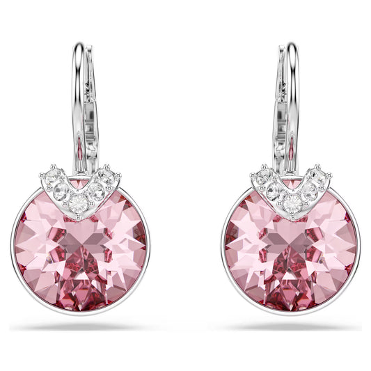 Bella V drop earrings, Round cut, Pink, Rhodium plated