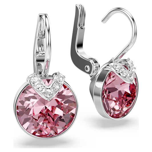 Bella V drop earrings, Round cut, Pink, Rhodium plated