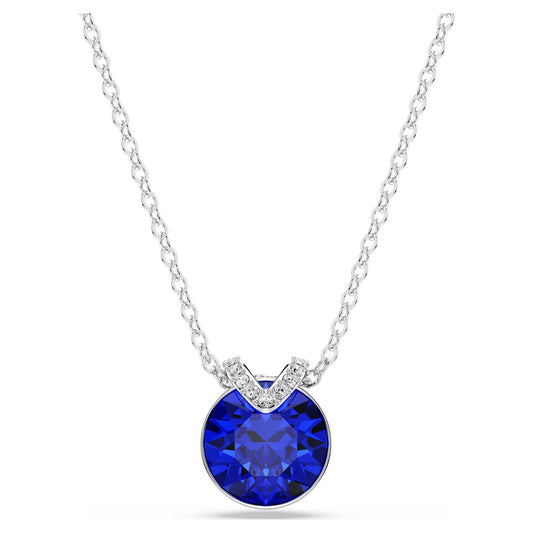 Bella V pendant, Round cut, Blue, Rhodium