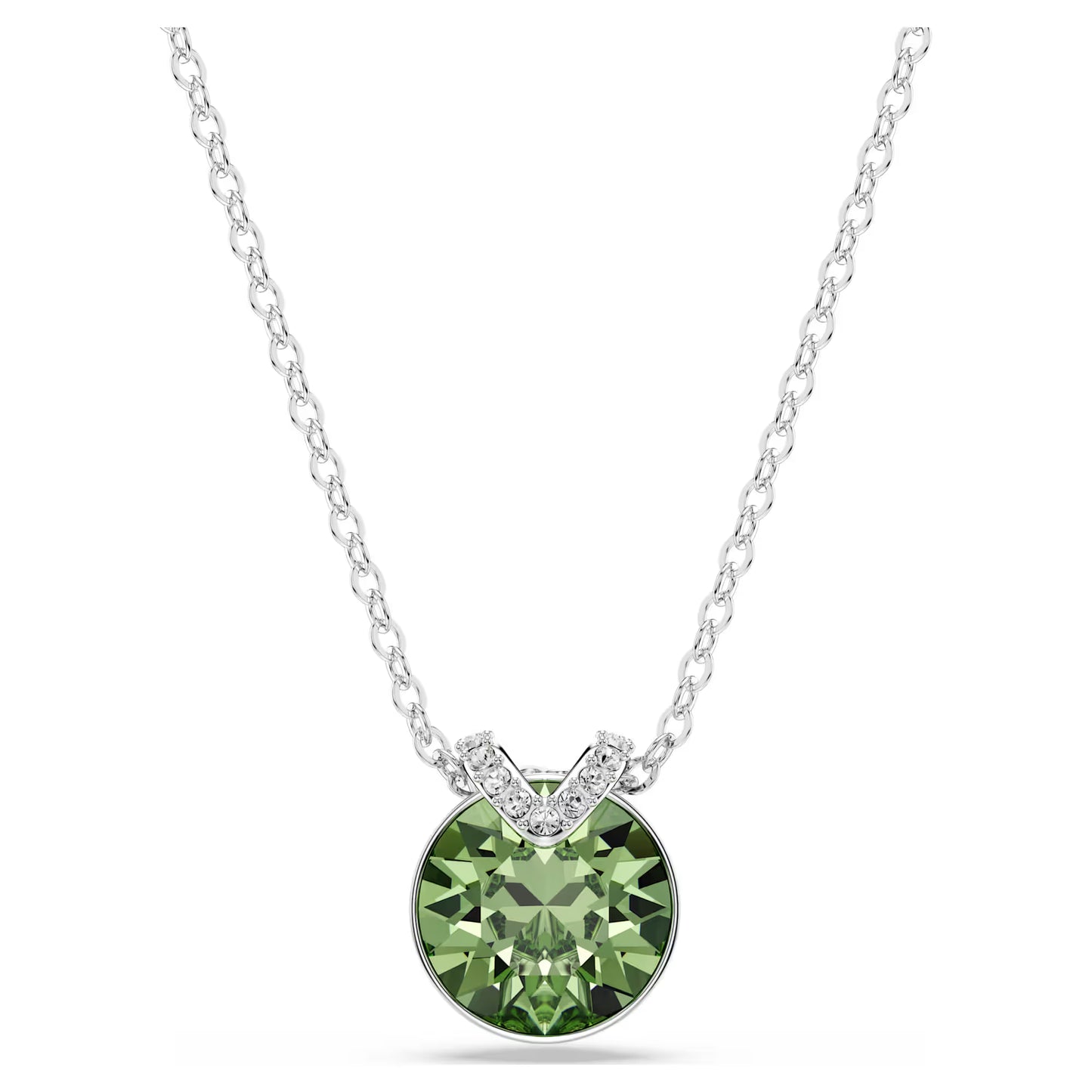 Bella V pendant, Round cut, Green, Rhodium plated