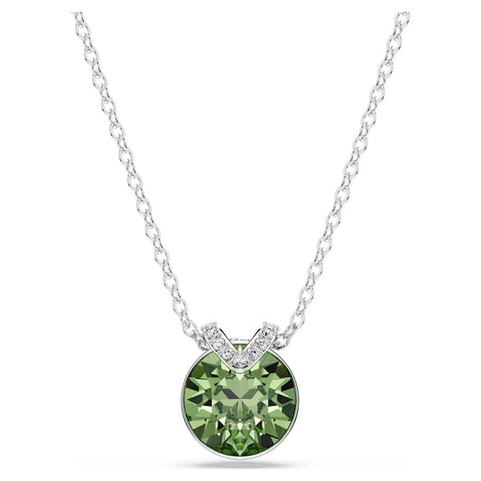 Bella V pendant, Round cut, Green, Rhodium plated