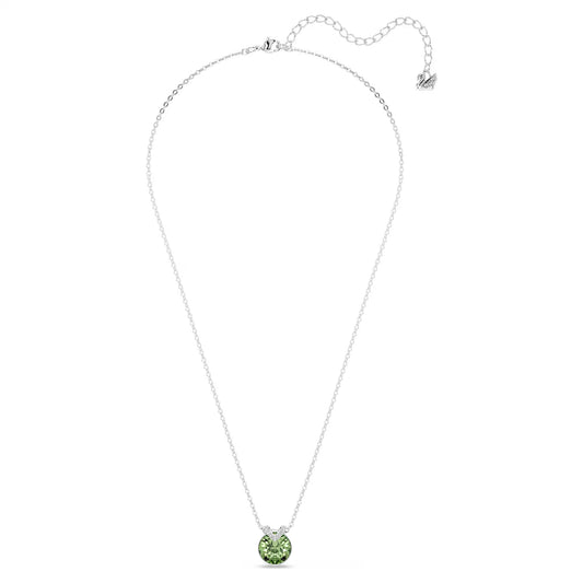 Bella V pendant, Round cut, Green, Rhodium plated