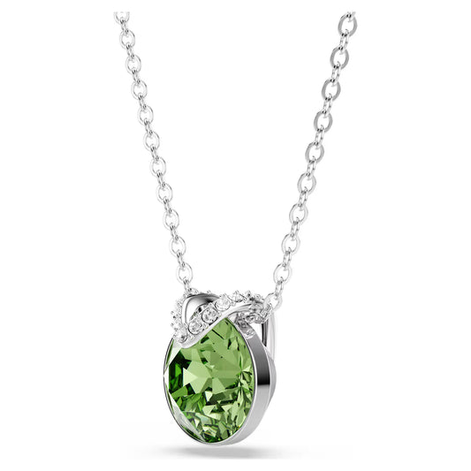 Bella V pendant, Round cut, Green, Rhodium plated