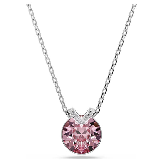 Bella V pendant, Round cut, Pink, Rhodium plated