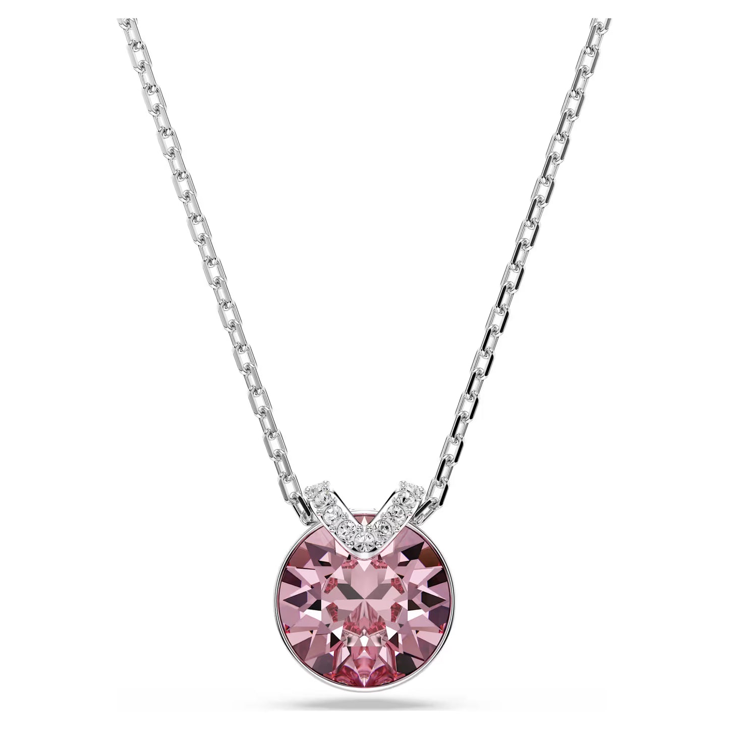 Bella V pendant, Round cut, Pink, Rhodium plated