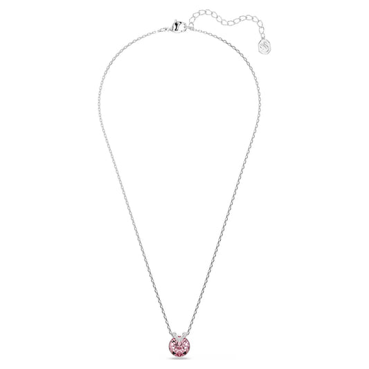Bella V pendant, Round cut, Pink, Rhodium plated