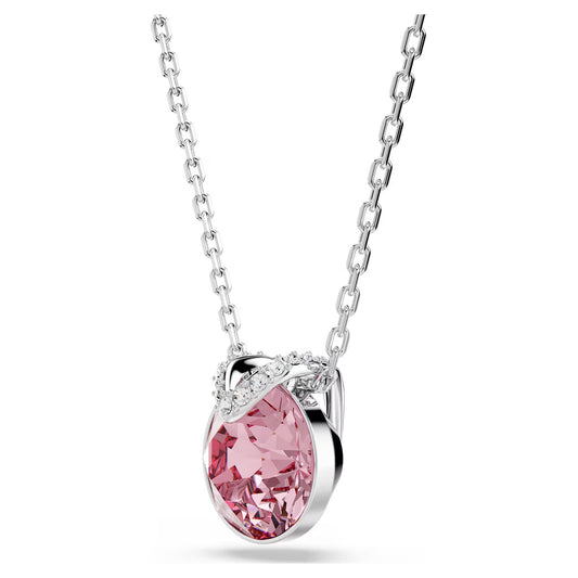 Bella V pendant, Round cut, Pink, Rhodium plated