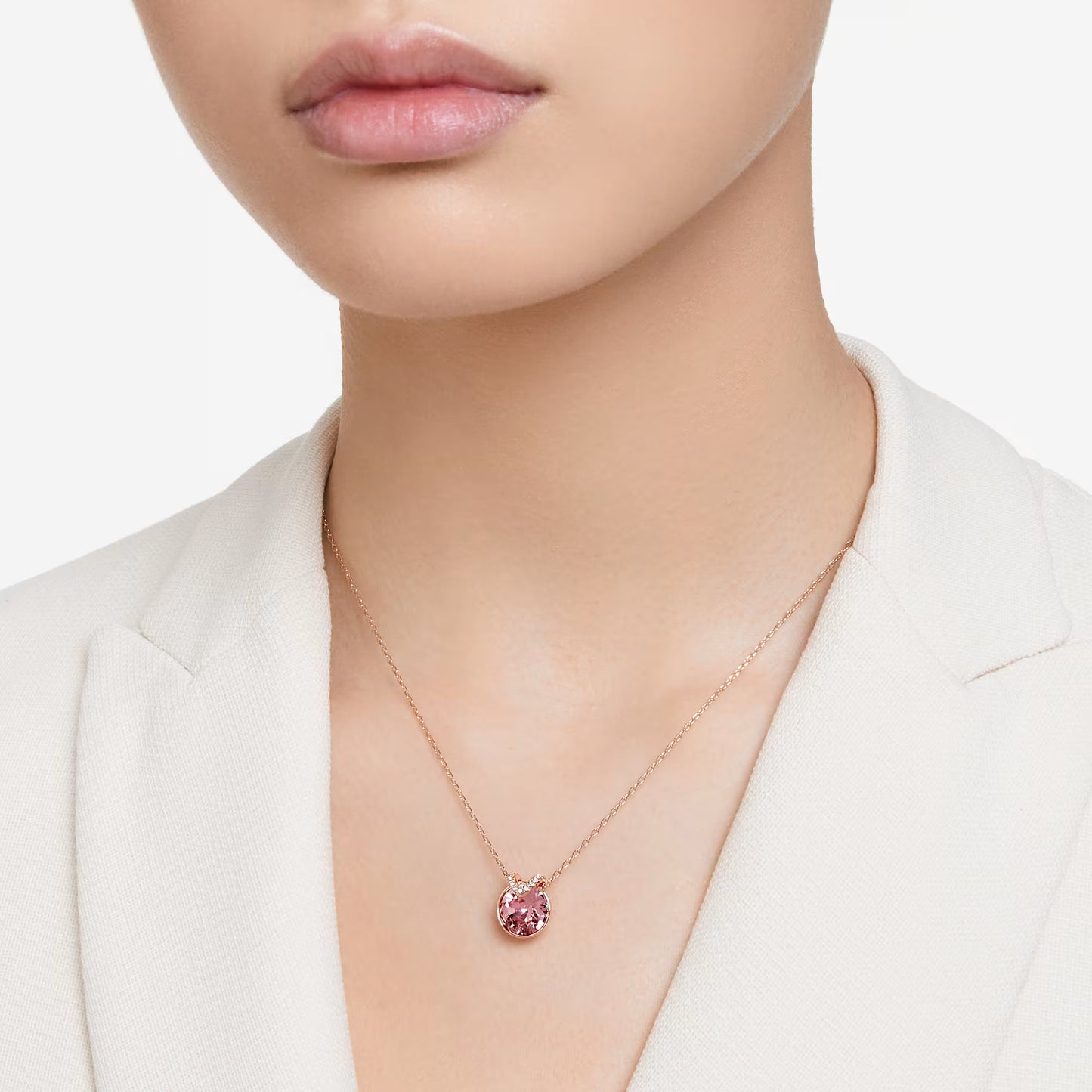 Bella V pendant, Round cut, Pink, Rose gold-tone