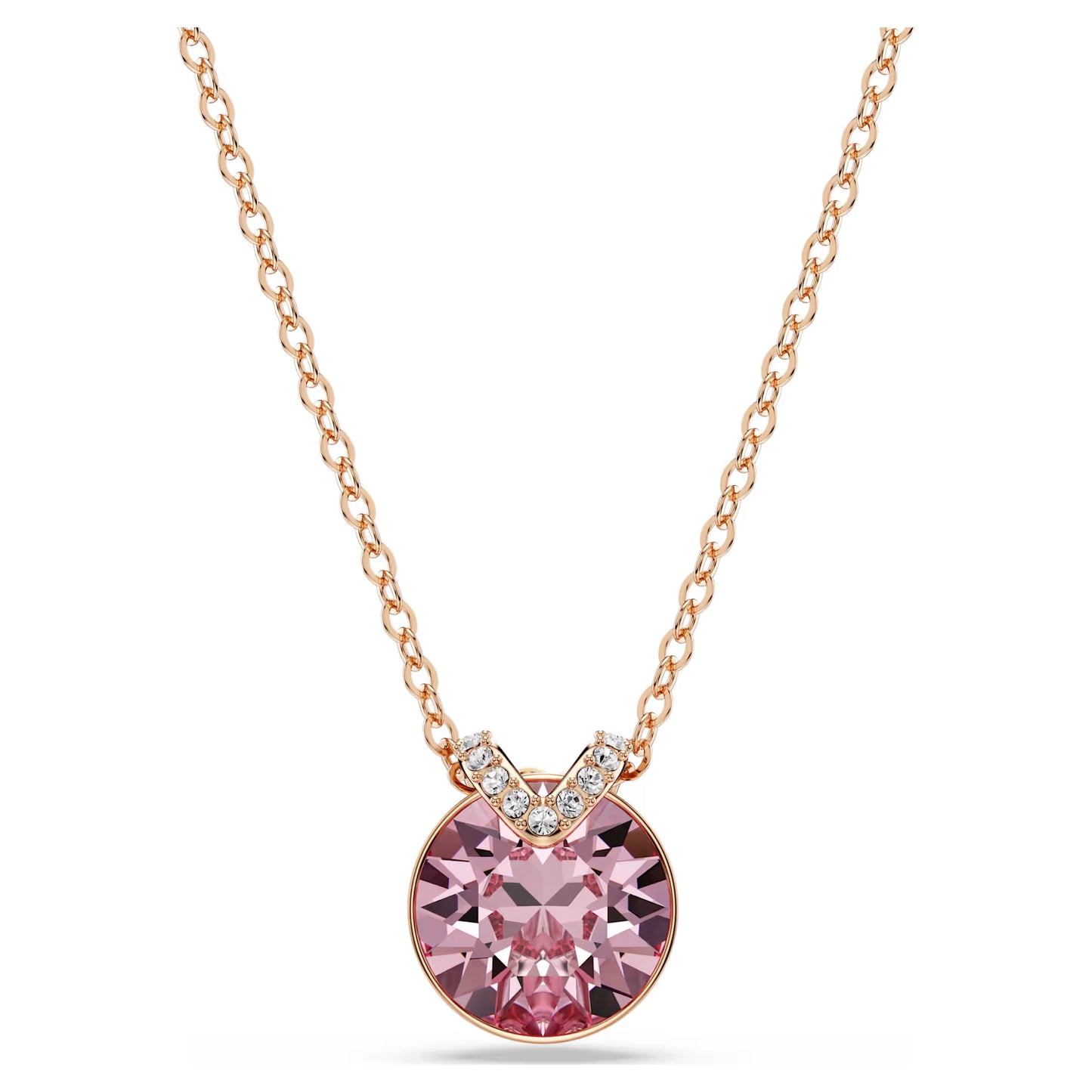 Bella V pendant, Round cut, Pink, Rose gold-tone
