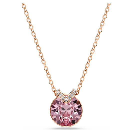 Bella V pendant, Round cut, Pink, Rose gold-tone
