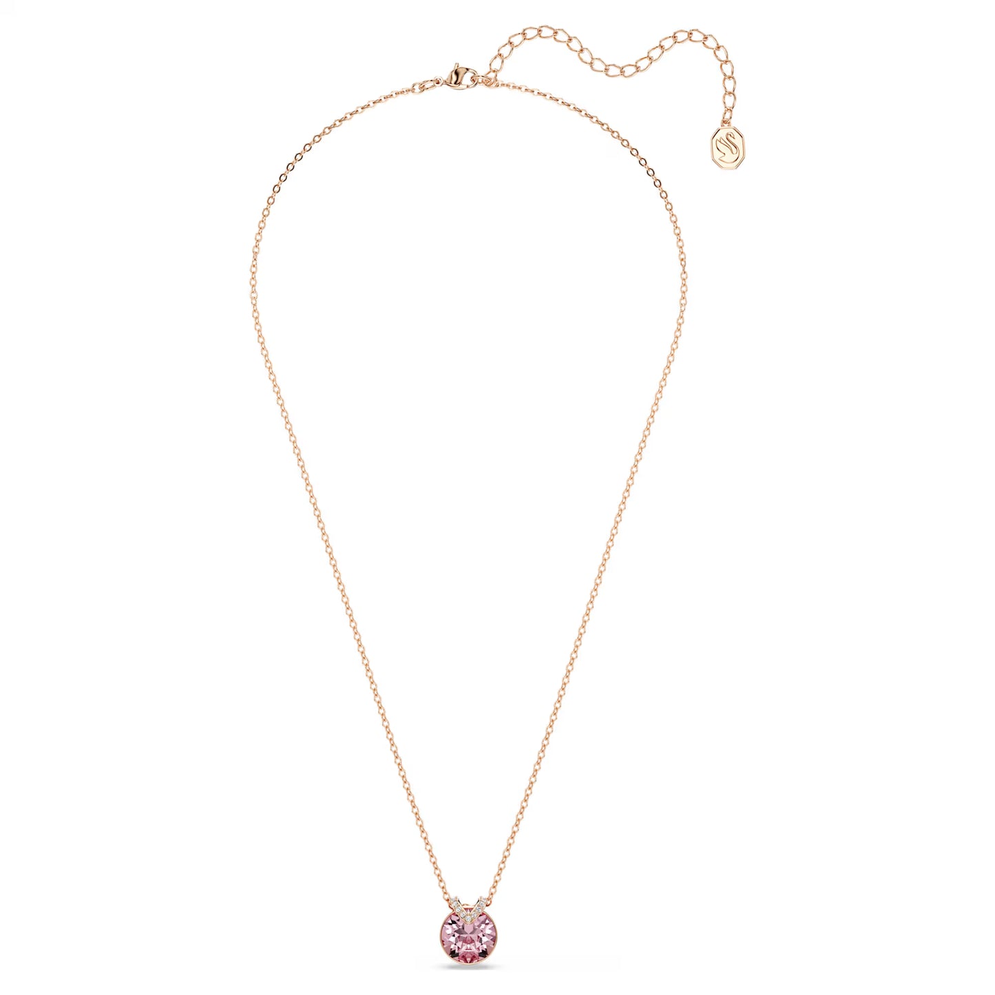 Bella V pendant, Round cut, Pink, Rose gold-tone