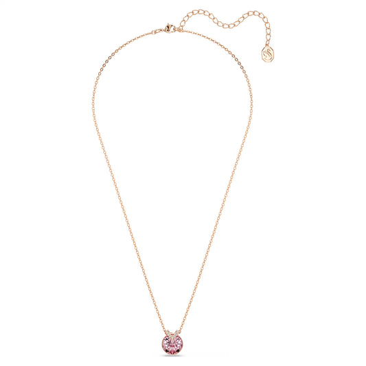 Bella V pendant, Round cut, Pink, Rose gold-tone