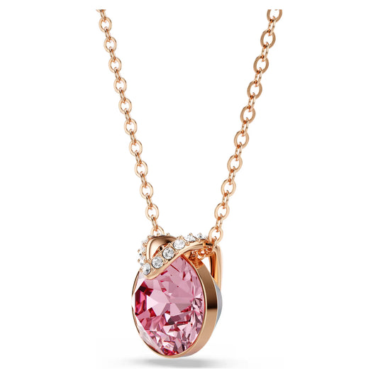 Bella V pendant, Round cut, Pink, Rose gold-tone