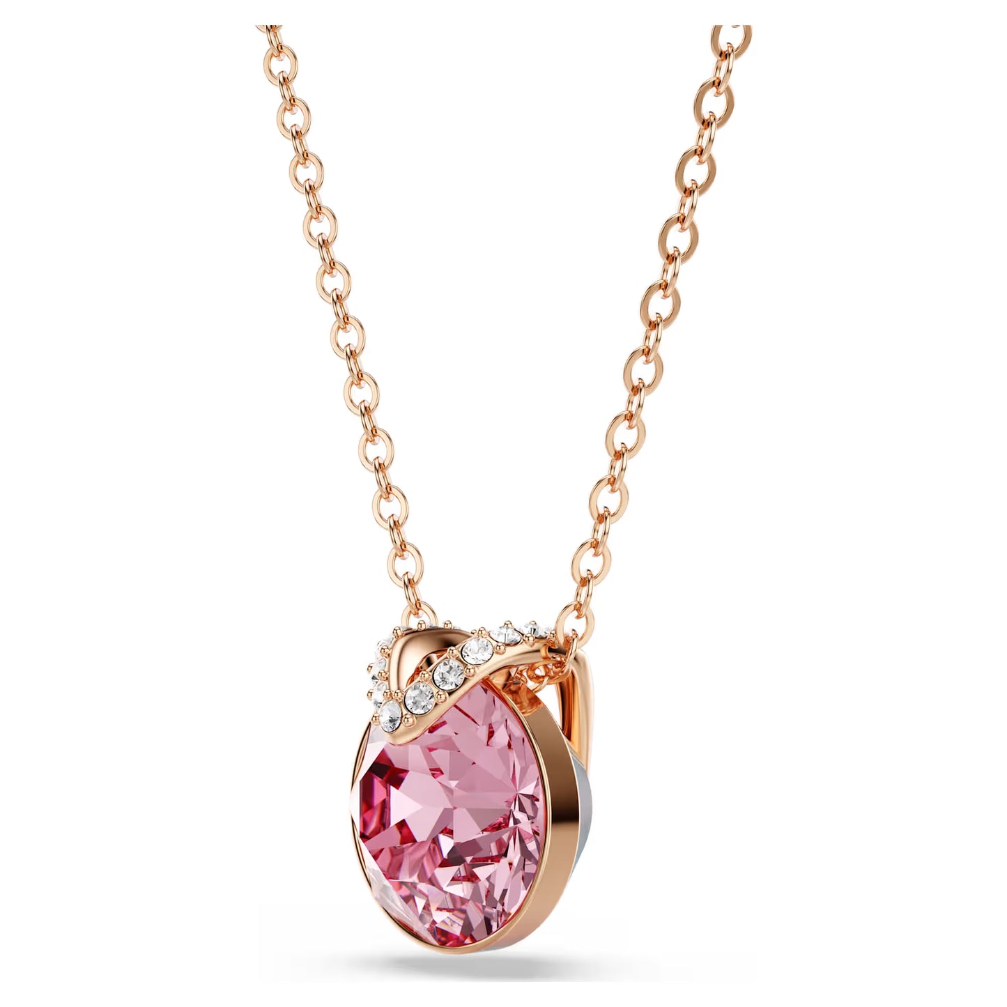 Bella V pendant, Round cut, Pink, Rose gold-tone
