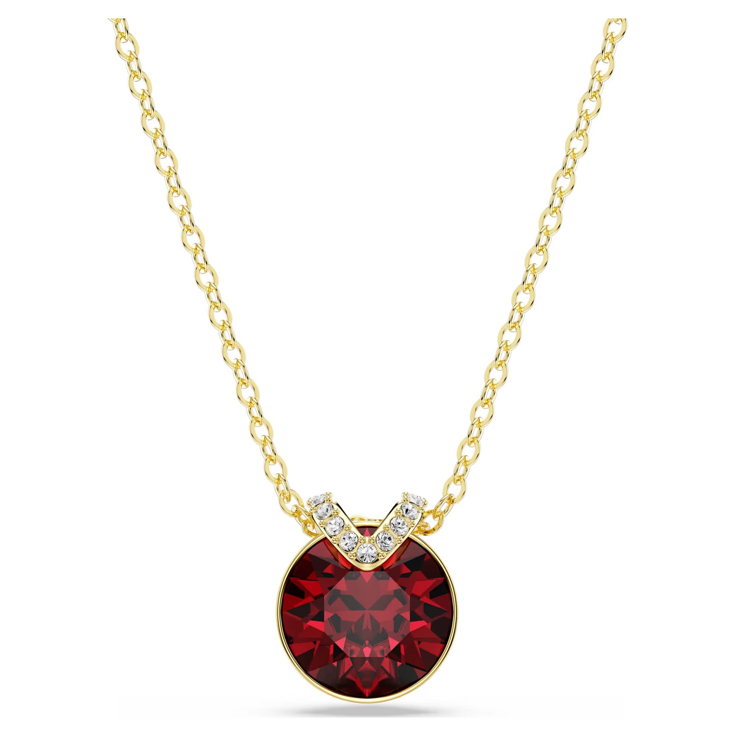 Bella V pendant, Round cut, Red, Gold-tone