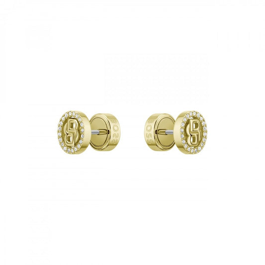 Gold-Tone Earrings with Double B Monogram and Crystal