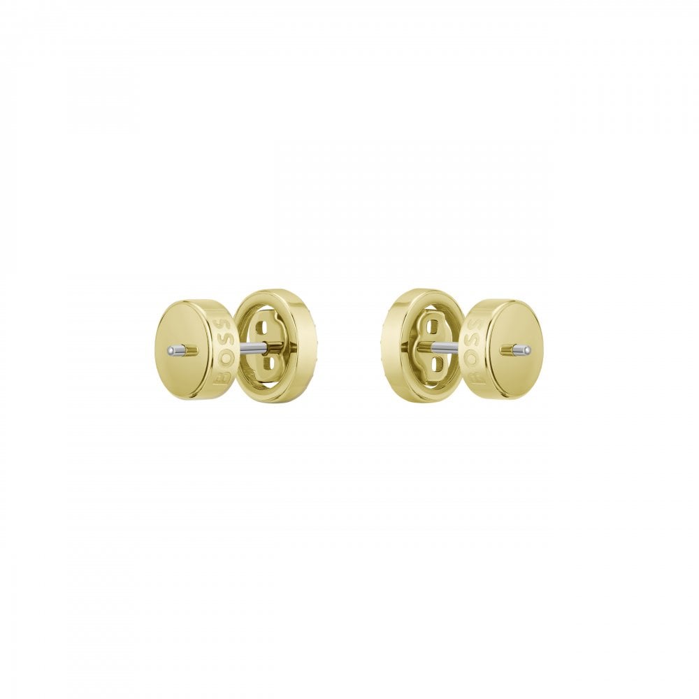 Gold-Tone Earrings with Double B Monogram and Crystal