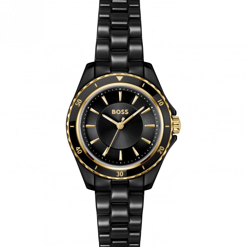 Ladies Sage Black IP Plated Ceramic Bracelet Watch
