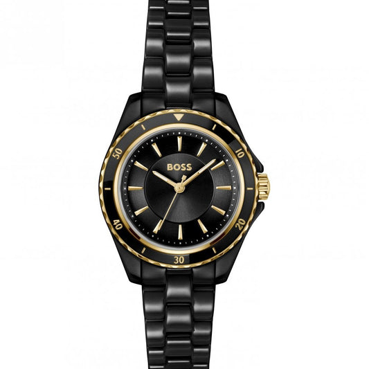 Ladies Sage Black IP Plated Ceramic Bracelet Watch
