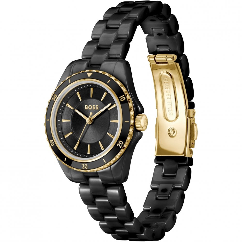 Ladies Sage Black IP Plated Ceramic Bracelet Watch