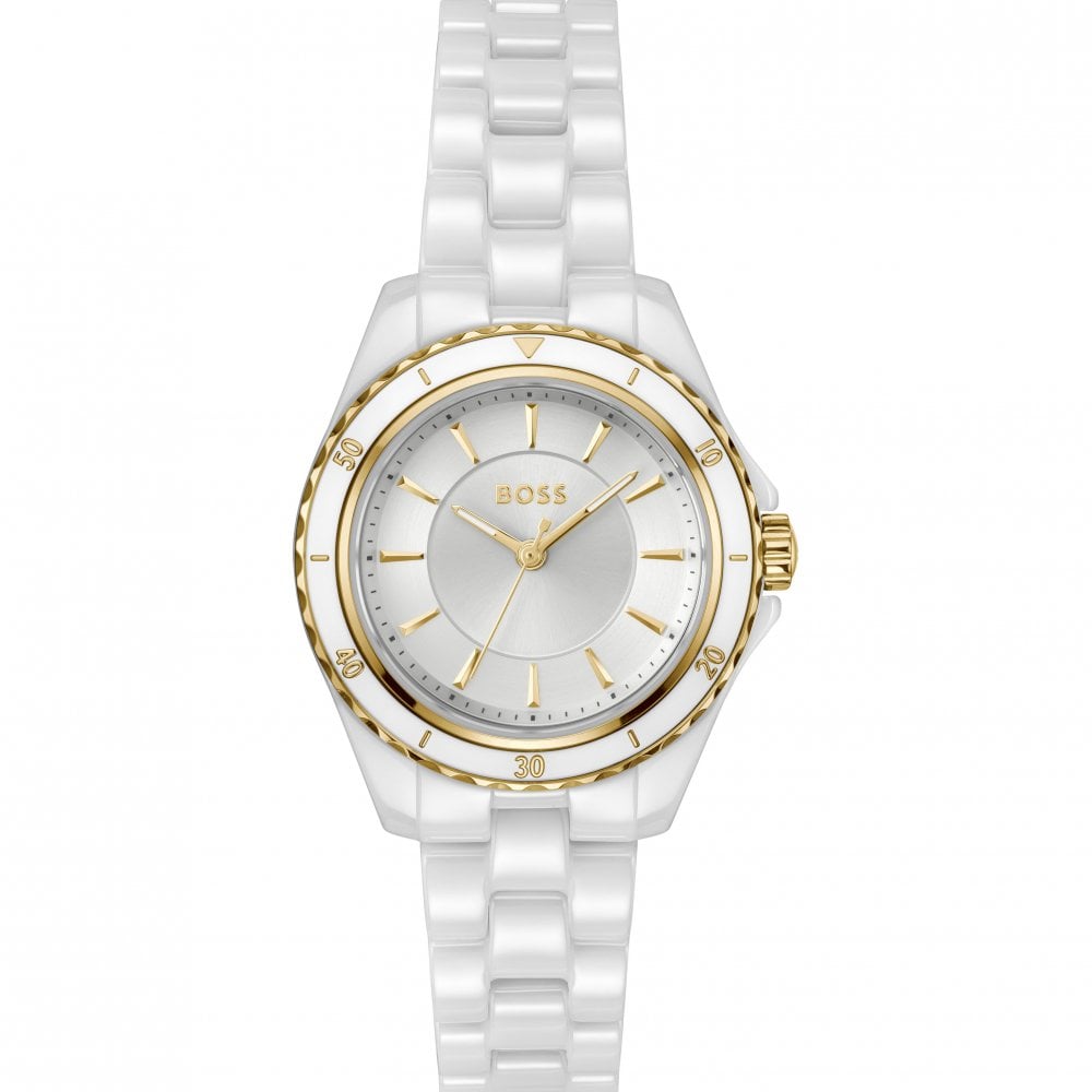 Ladies Sage White IP Plated Ceramic Bracelet Watch
