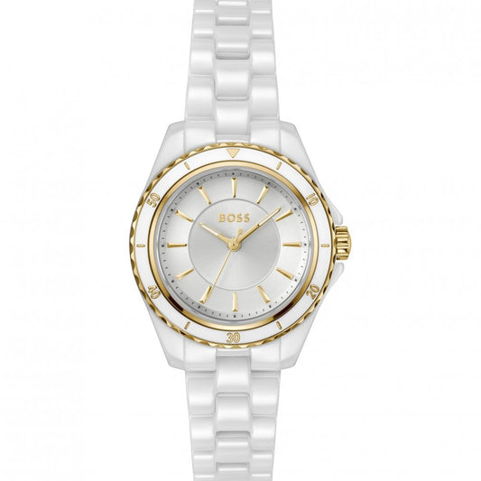 Ladies Sage White IP Plated Ceramic Bracelet Watch
