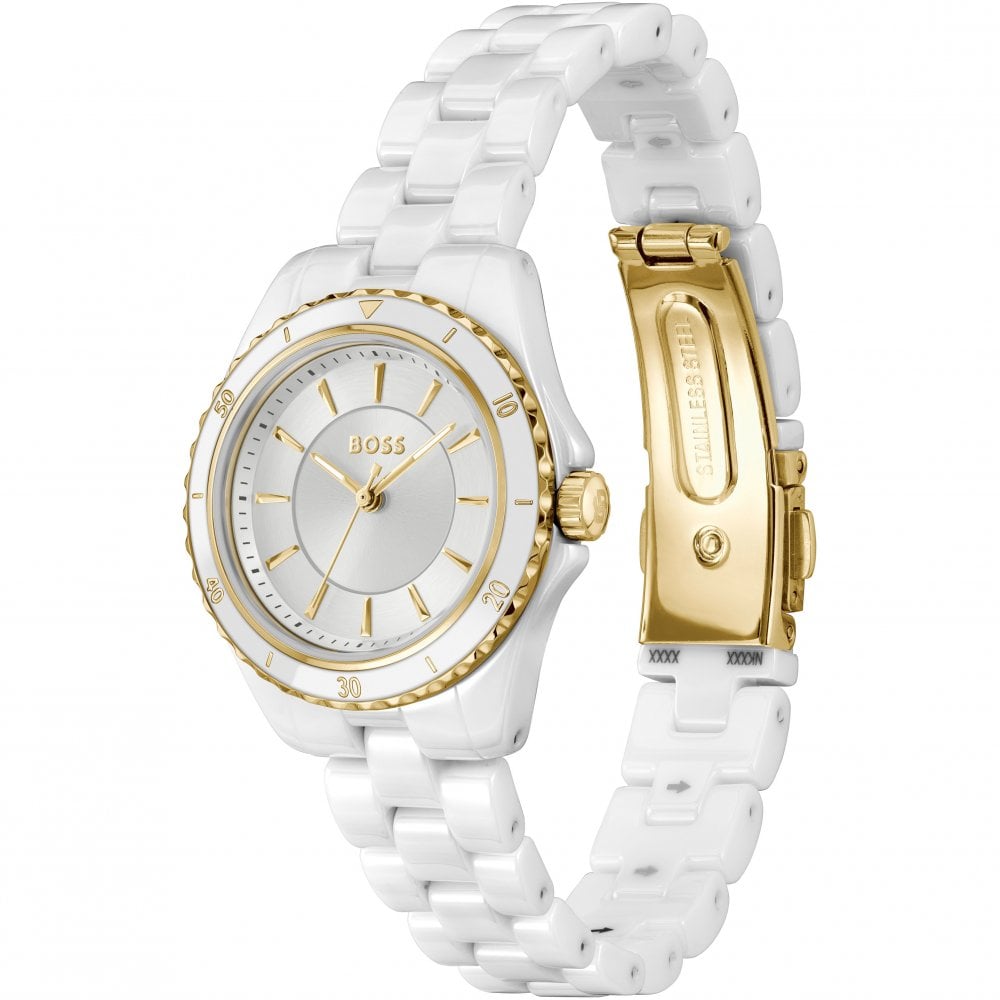 Ladies Sage White IP Plated Ceramic Bracelet Watch