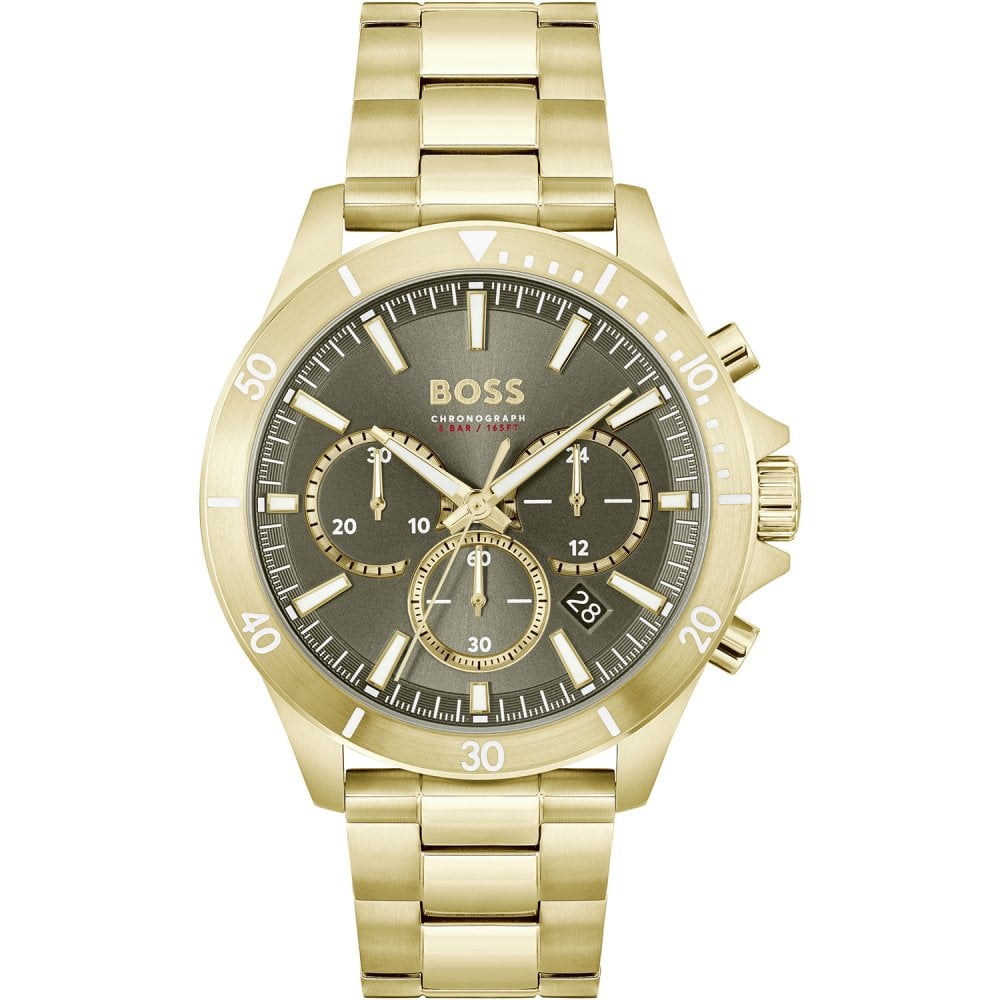 Troper 44mm Gold Steel Chronograph Watch