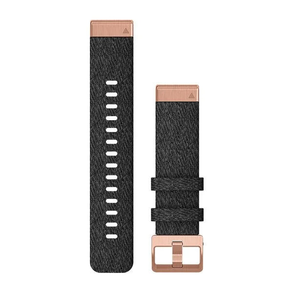 Garmin QuickFit 20 Watch Bands - Heathered Black Nylon, Rose Gold Hardware