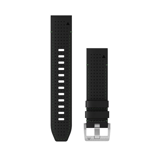 Garmin QuickFit 22 Watch Bands - Leather FKM Hybrid Strap, Black/Green