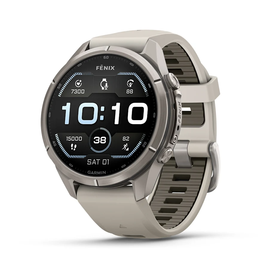 Garmin Fenix 9 Pro 43mm AMOLED Titanium with Fog Grey/Dark Sandstone Silicone Band