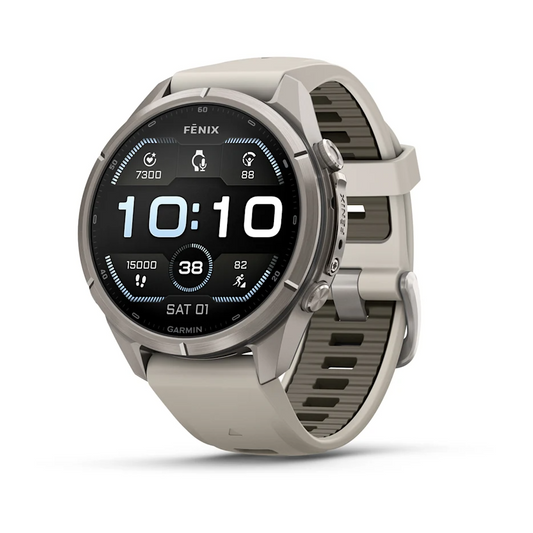 Garmin Fenix 9 Pro 43mm AMOLED Titanium with Fog Grey/Dark Sandstone Silicone Band