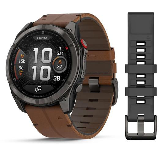 Garmin Fenix 8 Pro 51mm AMOLED Sapphire Carbon Grey DLC Titanium Chestnut Leather Band