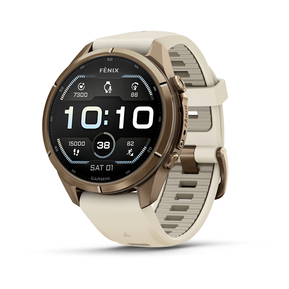 Garmin Fenix 9 Pro 43mm AMOLED Autumn Gold Titanium with Cream/French Grey Silicone Band
