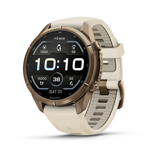 Garmin Fenix 9 Pro 43mm AMOLED Autumn Gold Titanium with Cream/French Grey Silicone Band