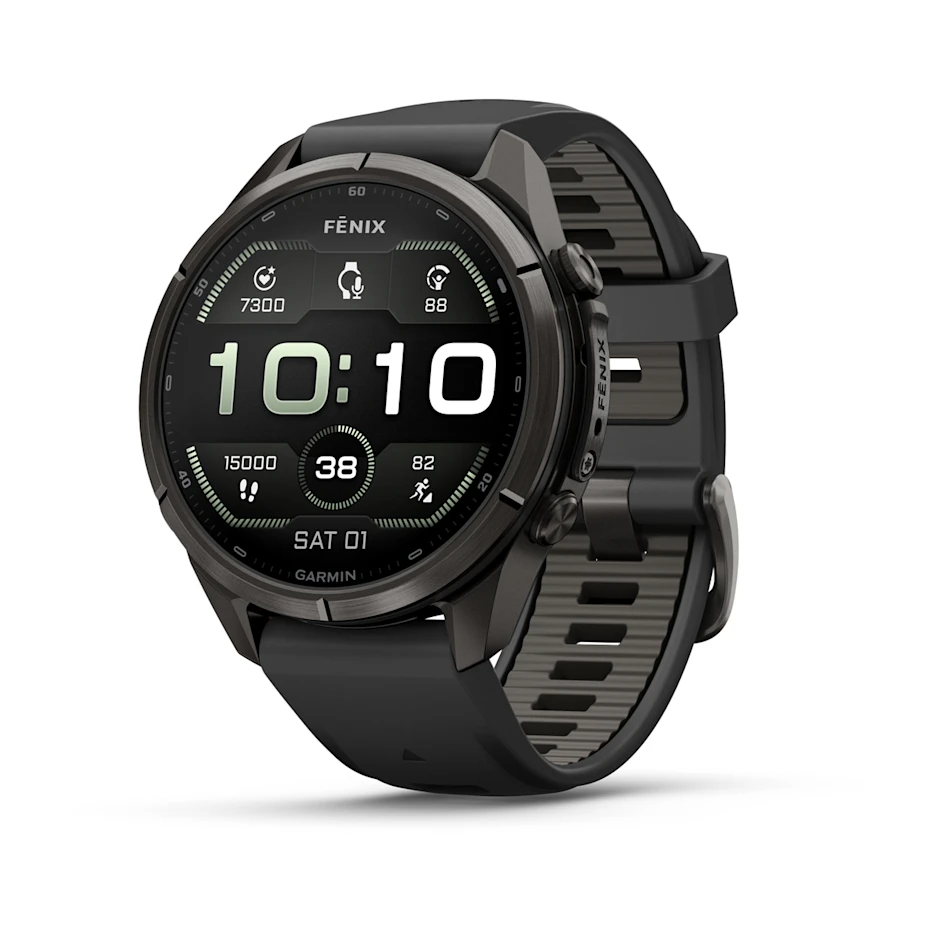 Garmin Fenix 9 Pro 43mm AMOLED inReach Carbon Gray DLC Titanium with Black/Pebble Grey Silicone Band